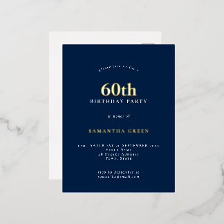 Minimalistischer 60. Geburtstagsparty Navy Blue Gl Folie Einladungspostkarte