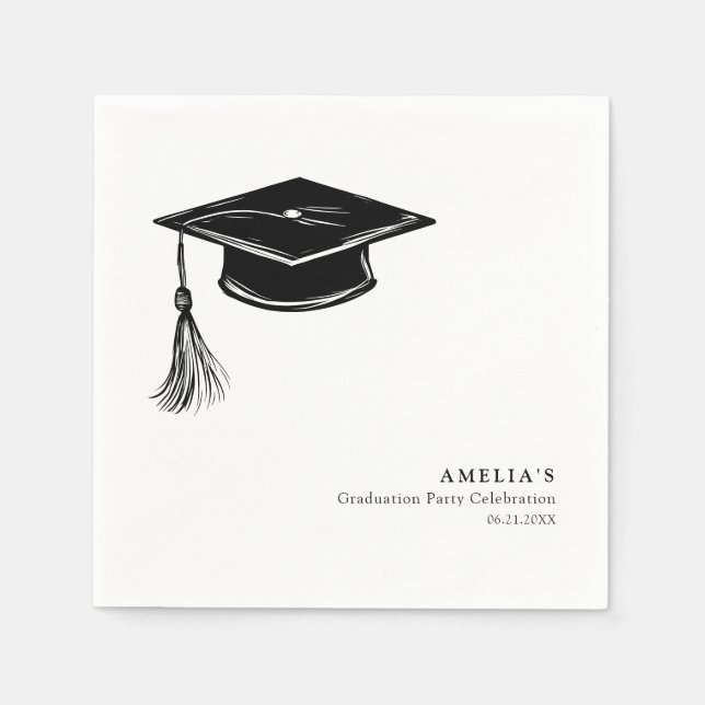 Minimalistischer Abschluss-Cap-Grad-Party Serviette (Vorderseite)