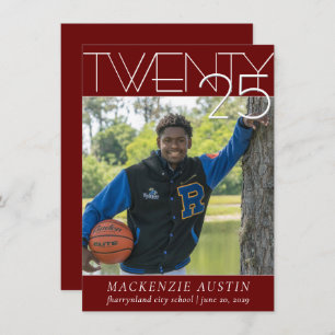 Minimalistischer Abschluss   Dunkelrotes und weiße Einladung