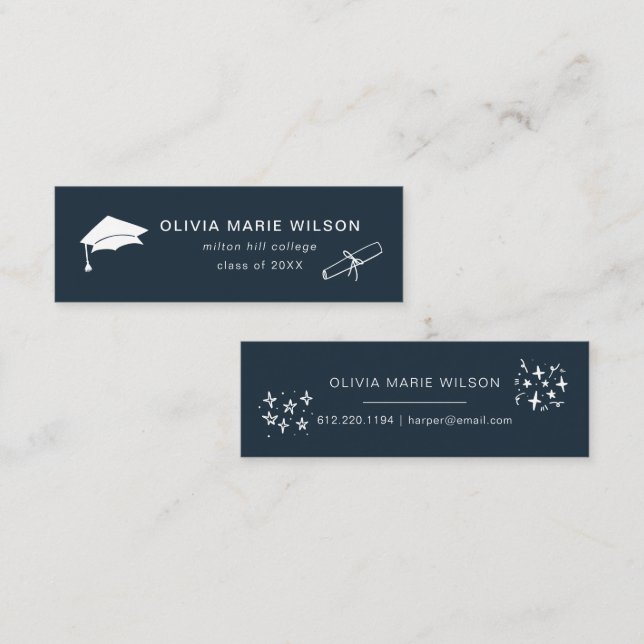 Minimalistischer Abschluss Icon Name Card Navy Blu Mini Visitenkarte (Vorne/Hinten)