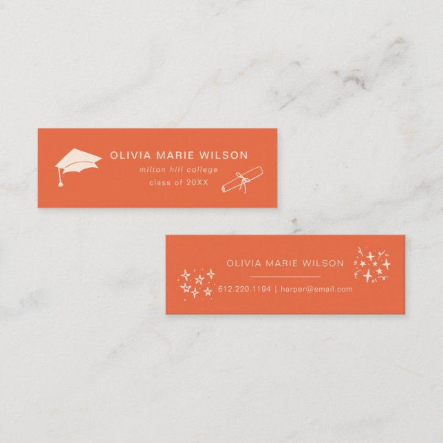 Minimalistischer Abschluss Icon Name Card Orange Mini Visitenkarte (Vorne/Hinten)