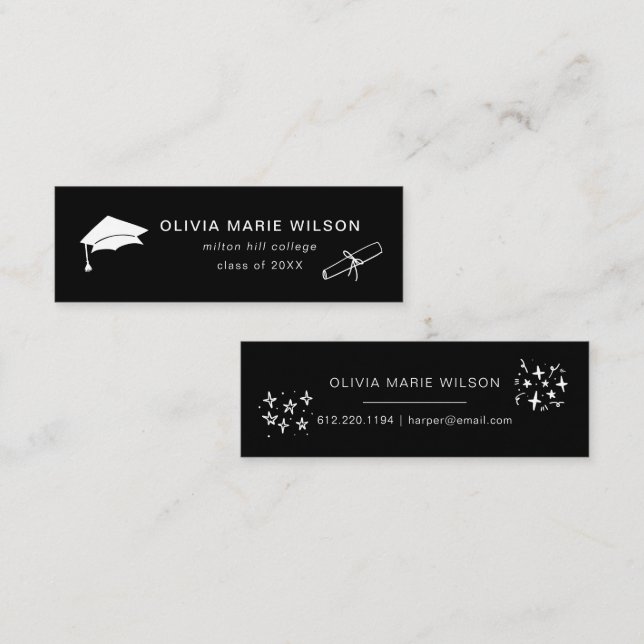 Minimalistischer Abschluss Icon Name Card Schwarz Mini Visitenkarte (Vorne/Hinten)