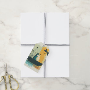 Minimalistischer Abstrakter Chubby-See Weiße Katze Geschenkanhänger