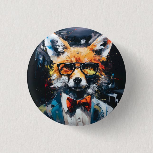Minimalistischer abstrakter Fuchs im Anzug Button (Vorderseite)