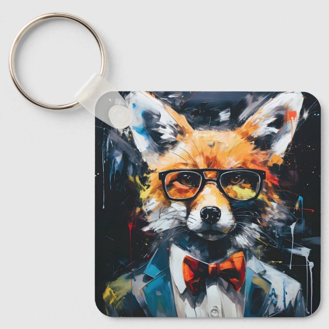 Minimalistischer abstrakter Fuchs im Anzug Schlüsselanhänger (Vorderseite)