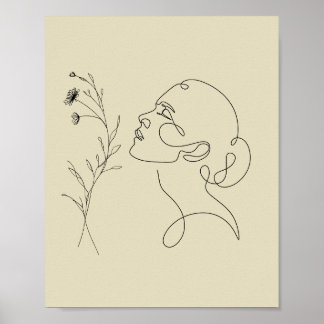 Minimalistischer abstrakter Gesichts-Linienkunstpo Poster