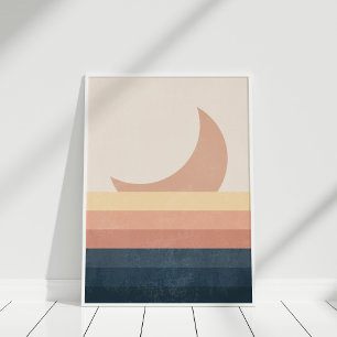 Minimalistischer Abstrakter Mond und Ozean Poster