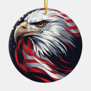 Minimalistischer Adler mit Flagge – Moderne patrio Keramik Ornament