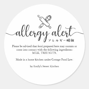 Minimalistischer Allergie-Warnhinweis-Quirl-Nudelh Runder Aufkleber