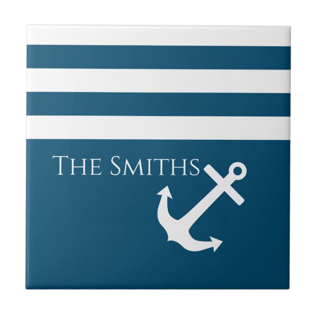 Minimalistischer Anker und Streifen Fliese (Vorderseite)