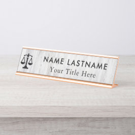 Minimalistischer Anwalt in Grey White Woodland Schreibtischnamensplakette