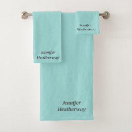 Minimalistischer Aqua-Blau-individuelle Name Badhandtuch Set