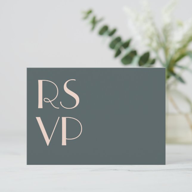Minimalistischer Aquamariner Art Deco Wedding RSVP Karte (Stehend Vorderseite)