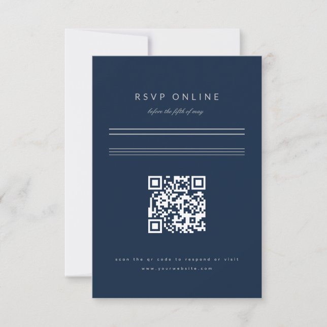 Minimalistischer Bar Mitzvah Navy Blue Silver QR C RSVP Karte (Vorderseite)