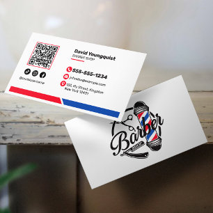 Minimalistischer Barbershop Salon Social Media QR- Visitenkarte