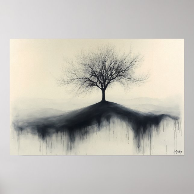 Minimalistischer Baum auf Hügel mit tropfenden Sch Poster (Vorne)
