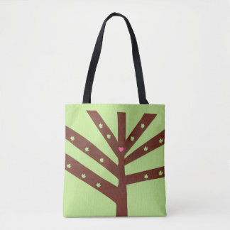 Minimalistischer Baum mit rosa Herz und Blättern
