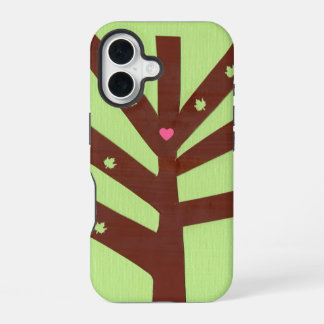 Minimalistischer Baum mit rosa Herz und Blättern iPhone 16 Hülle