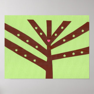 Minimalistischer Baum mit rosa Herz und Blättern Poster
