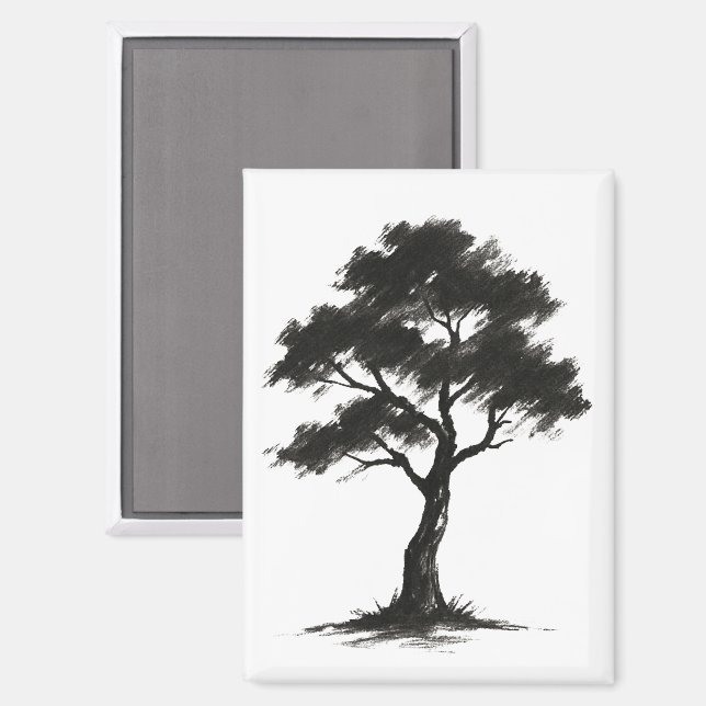 Minimalistischer Baum – Naturillustration mit Tusc Magnet (Vorderseite/Rückseite)