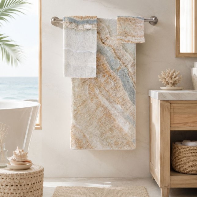 Minimalistischer, beige-weißer Marmor mit modernem Badhandtuch Set (minimalist modern chic beige tan white grey marble bath towel set)