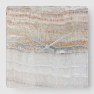 minimalistischer, beigefarbener weißer Marmor Quadratische Wanduhr