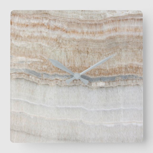 minimalistischer, beigefarbener weißer Marmor Quadratische Wanduhr (Vorderseite)