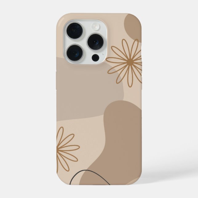 Minimalistischer beiger floraler abstrakter Handyh iPhone Hülle (Rückseite)