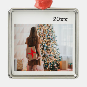 Minimalistischer benutzerdefinierter Foto mit Jahr Ornament Aus Metall