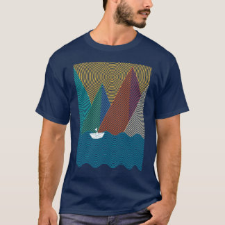 Minimalistischer Berg und Wellen T-Shirt