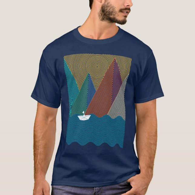 Minimalistischer Berg und Wellen T-Shirt (Vorderseite)