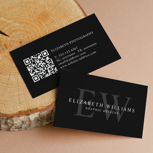Minimalistischer Beruflicher 2 Monogramm QR-Code Visitenkarte (Von Creator hochgeladen)