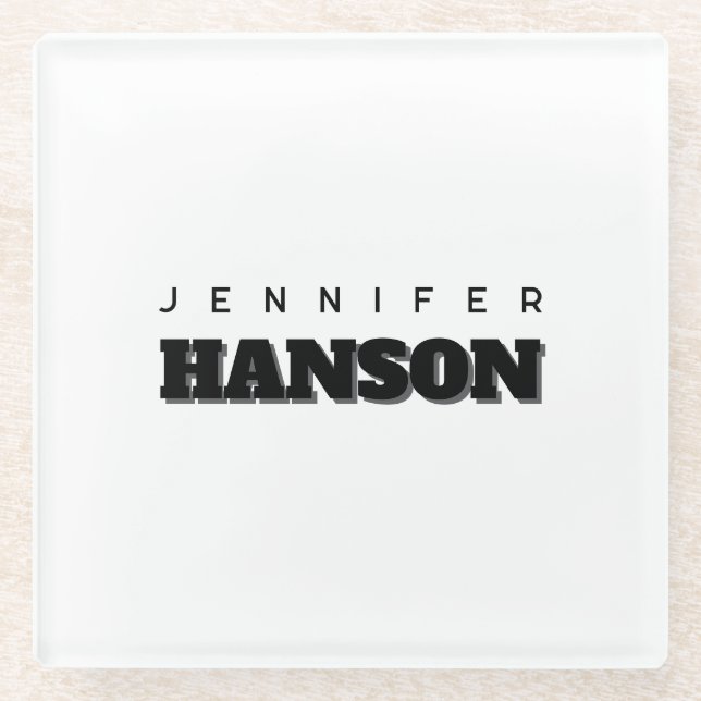 Minimalistischer Beruflicher Name Schwarz/Weiß Glasuntersetzer (Vorderseite)