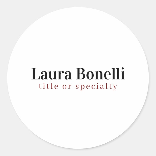 Minimalistischer Beruflicher Schlichter Name Runder Aufkleber (Vorderseite)
