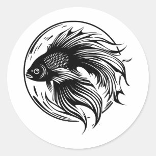 Minimalistischer Betta-Fisch: Schwarze und Weiße K Runder Aufkleber