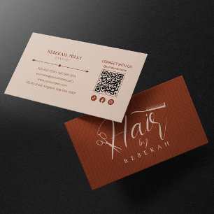 Minimalistischer Biege-Muster-Friseur-QR-Code Visitenkarte