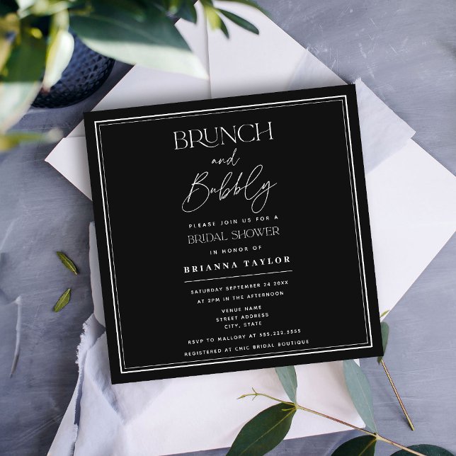 Minimalistischer Black Brunch & Bubbly Einladung (Von Creator hochgeladen)