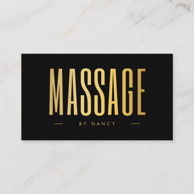 Minimalistischer Black & Gold Massage Therapeut Visitenkarte (Vorderseite)