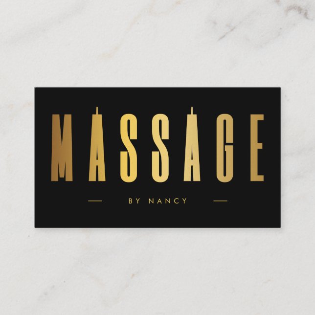 Minimalistischer Black & Gold Massage Therapeut Visitenkarte (Vorderseite)