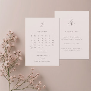 Minimalistischer Blatt-Rosa-Schwarzer Kalender Sav Save The Date