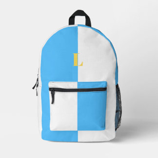 Minimalistischer blau-weißer Rucksack mit individu