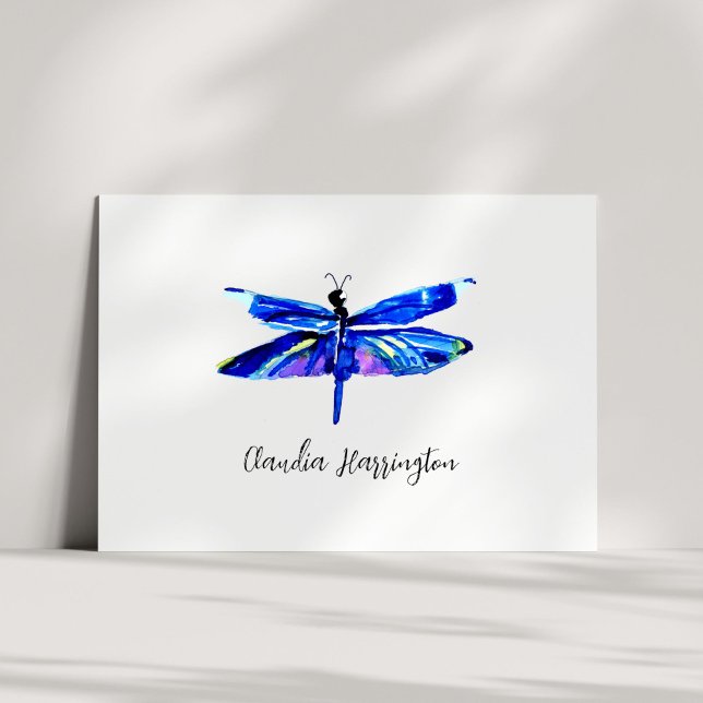 Minimalistischer Blaue Libelle Elegante Natur Insp (This minimalist blue dragonfly note card features my own watercolor insect art.)