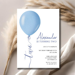 Minimalistischer blauer Ballonjunge 2. Geburtstag Einladung