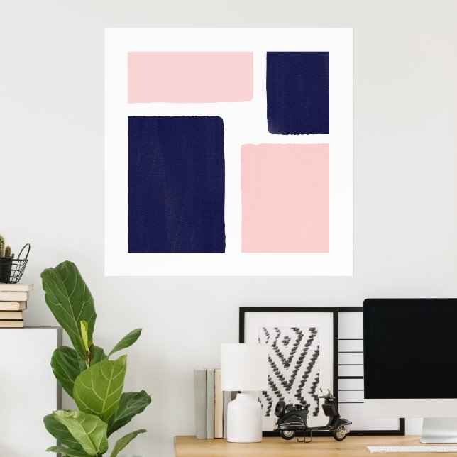 Minimalistischer Blauer Navy Blush-Farbblock Poster (Heimbüro)