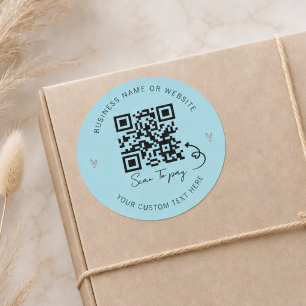 Minimalistischer blauer QR-Code-Scan zum Bezahlen Runder Aufkleber