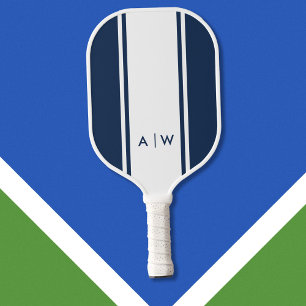 Minimalistischer blauer Streifen Modernes Monogram Pickleball Schläger