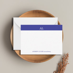 Minimalistischer blauer Streifen weißes Monogramm  Mitteilungskarte