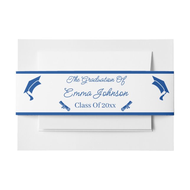 Minimalistischer blauer und weißer Abschluss Perso Einladungsbanderole (Vorderseite Beispiel)