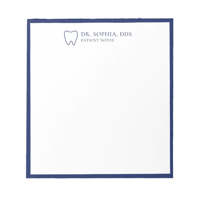 Minimalistischer blauer Zahn personalisierter Zahn Notizblock (Vorderseite)