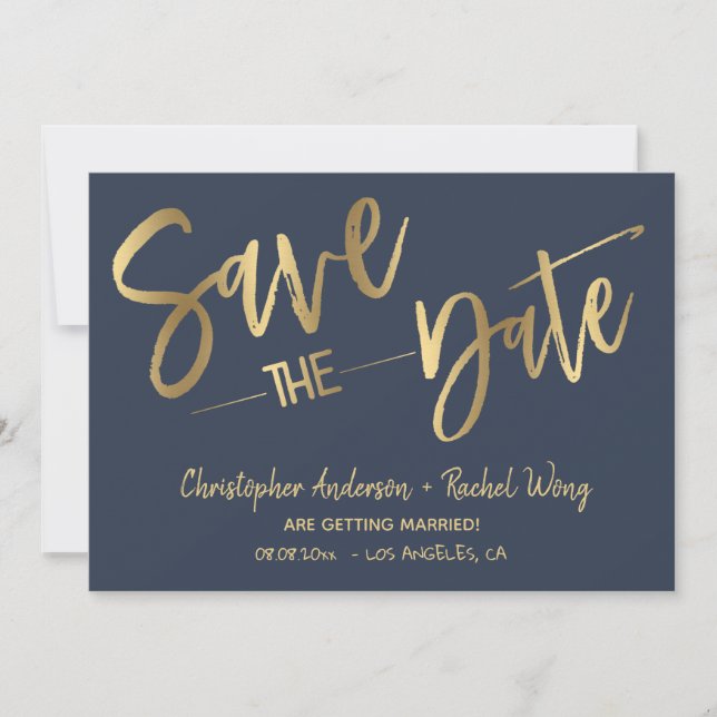 Minimalistischer Blaugoldstreifen Save the Date Einladung (Vorderseite)